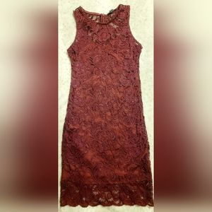 Maroon Sleeveless Lace Lined Dress